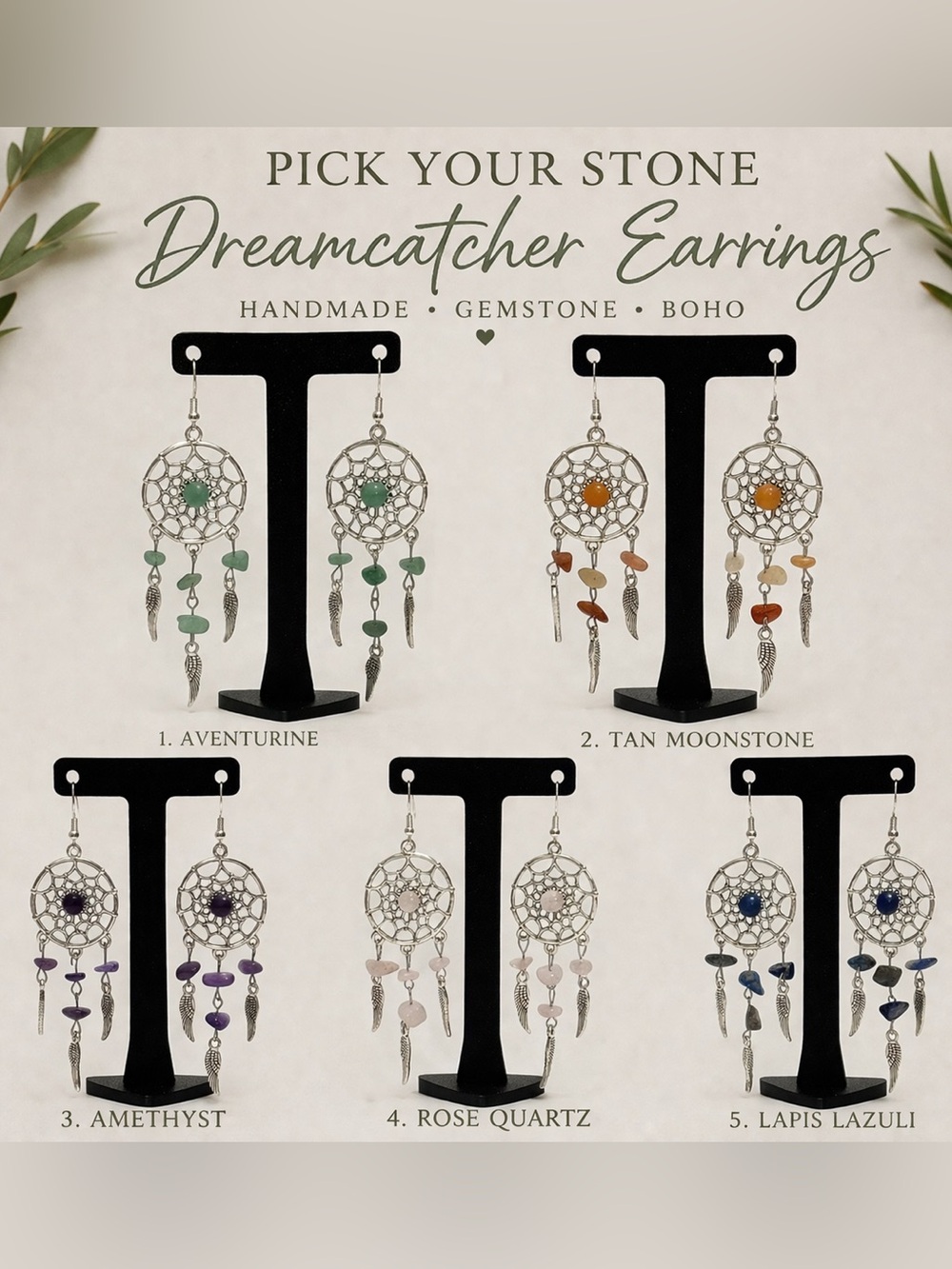 Hand Crafted Pick Your Stone Dreamcatcher Earrings 💫 2 for $25 Boho Gemstone